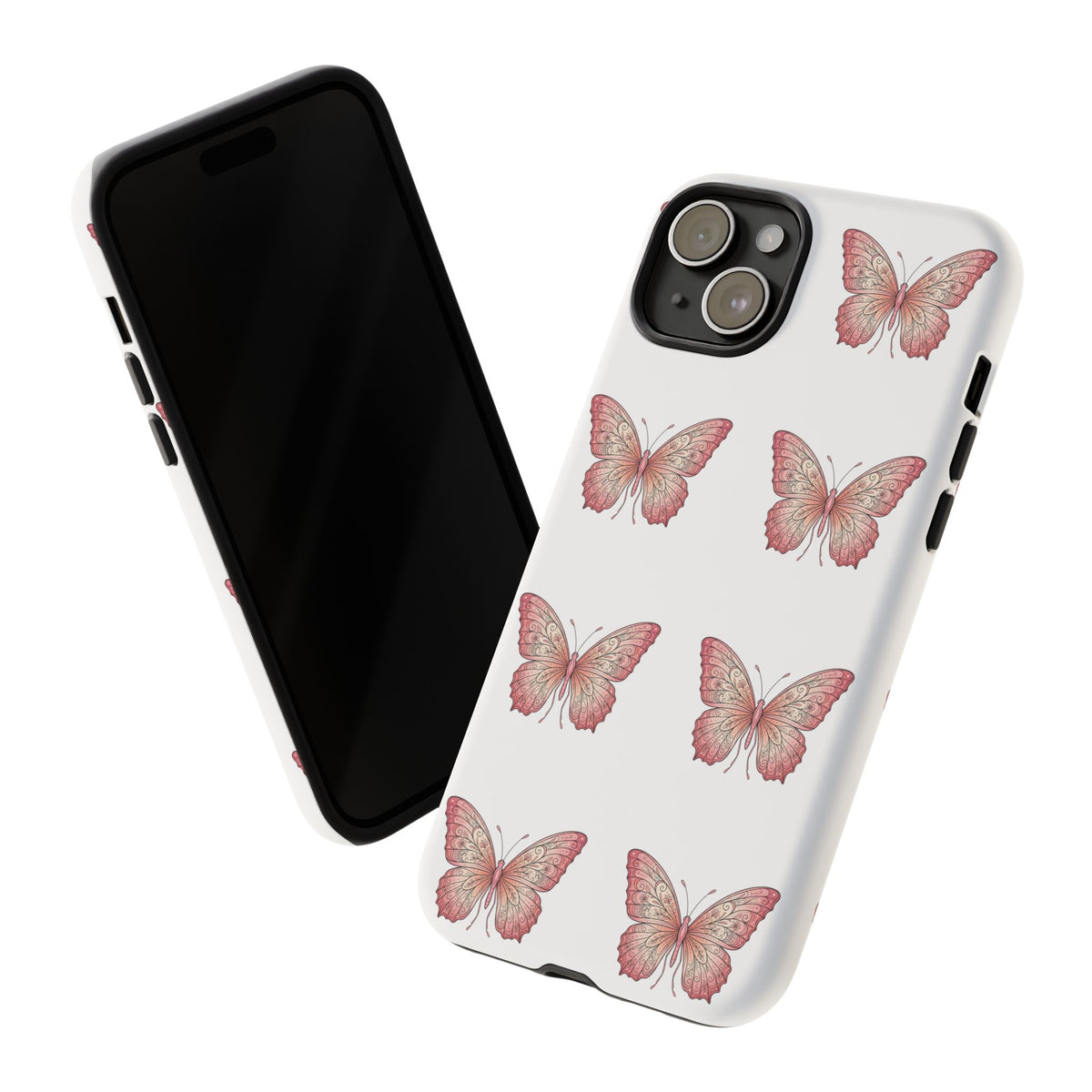Pink Butterfly Tough Phone Case — Floral Pattern Protective Cover
