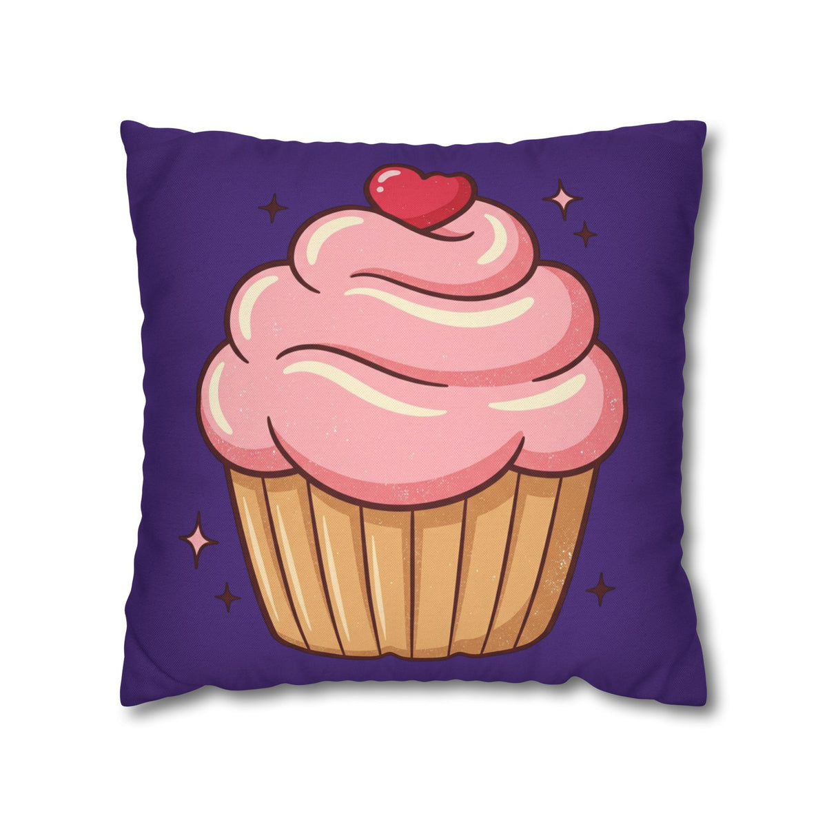 Pink Cupcake Spun Polyester Square Pillowcase- Dark Purple