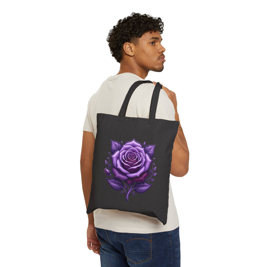 Purple Rose Canvas Tote Bag — Floral Cotton Market Bag