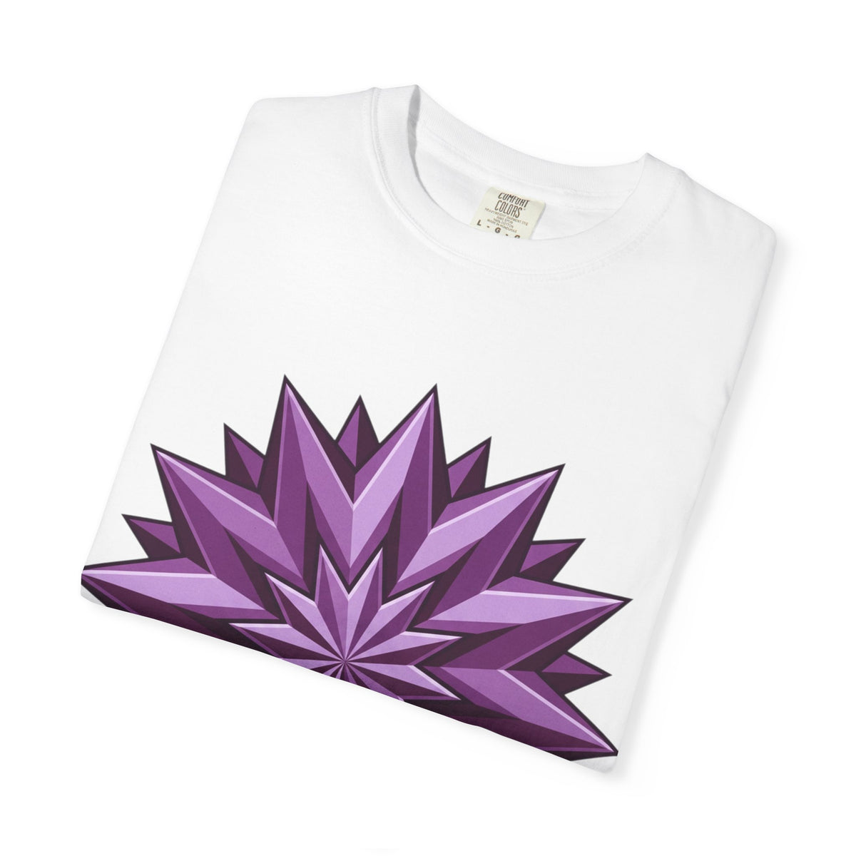 Purple Geometric Starburst T-Shirt — Bold 3D Floral Graphic Tee