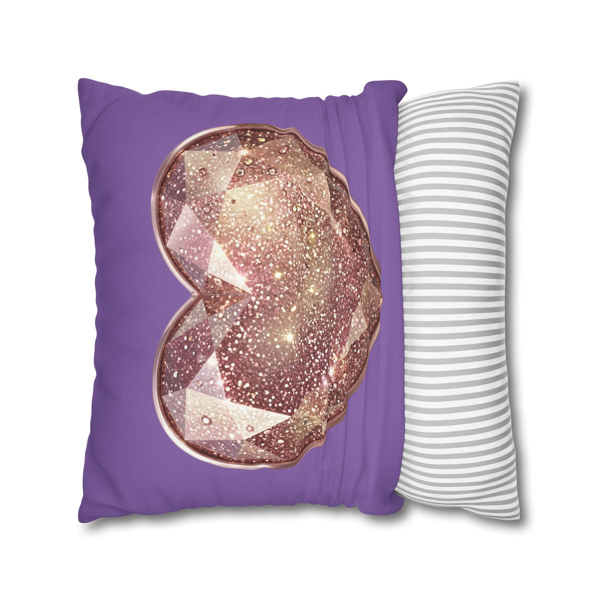 Glitter Gem Heart Pillowcase — Purple Decorative Throw Pillow Cover- Light Purple