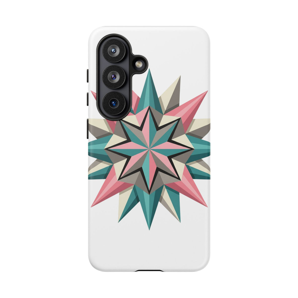 Geometric Star Tough Phone Case – Pink Teal Compass Design