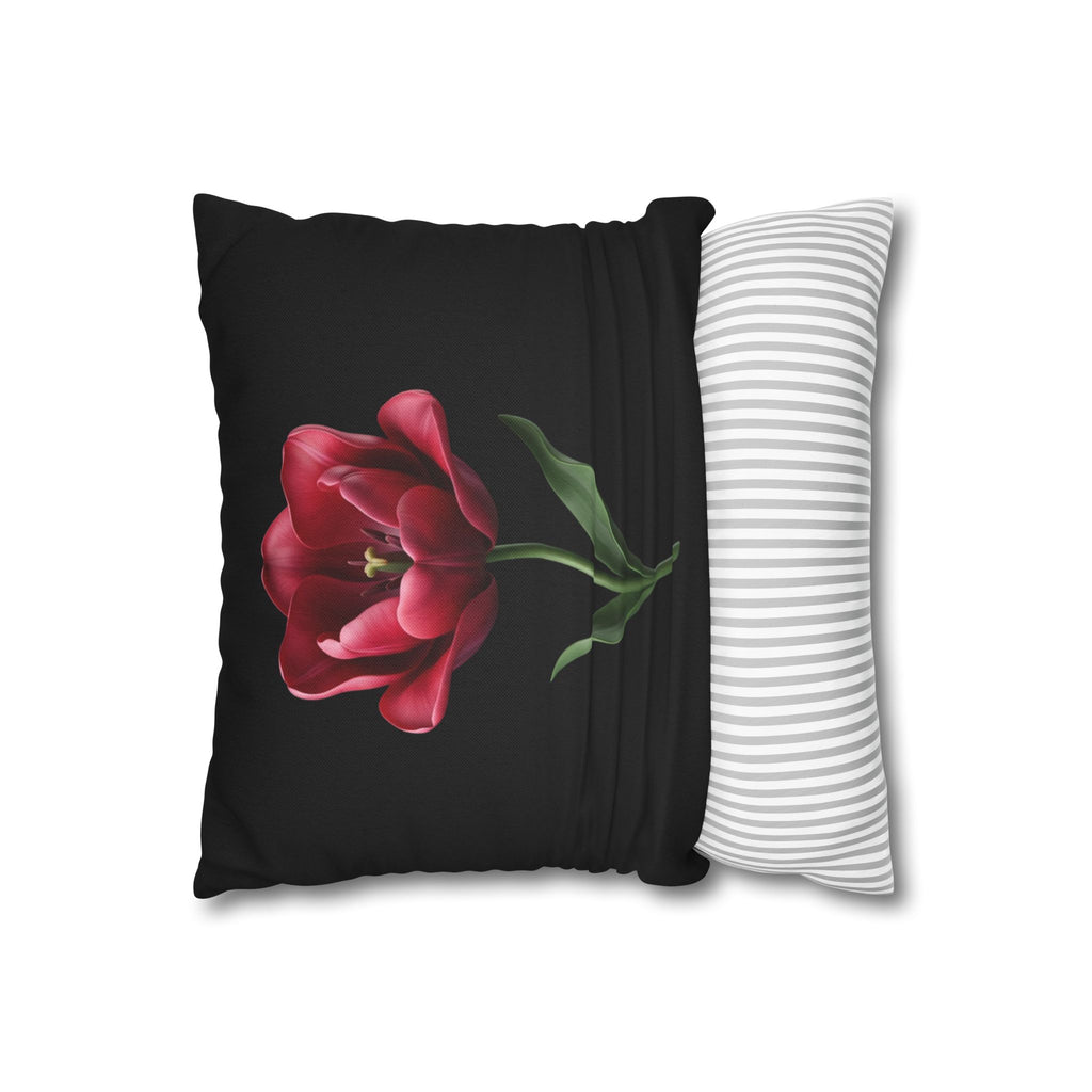 Red Tulip Botanical Throw Pillowcase — Floral Square Cushion Cover