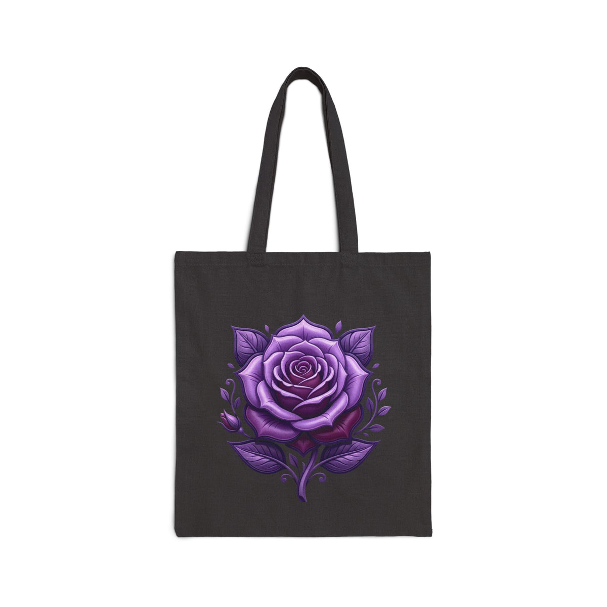 Purple Rose Canvas Tote Bag — Floral Cotton Market Bag