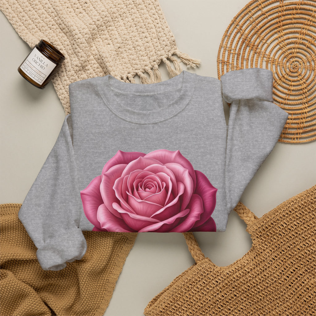 Rose Graphic Sweatshirt — Vintage Pink Rose Floral Crewneck