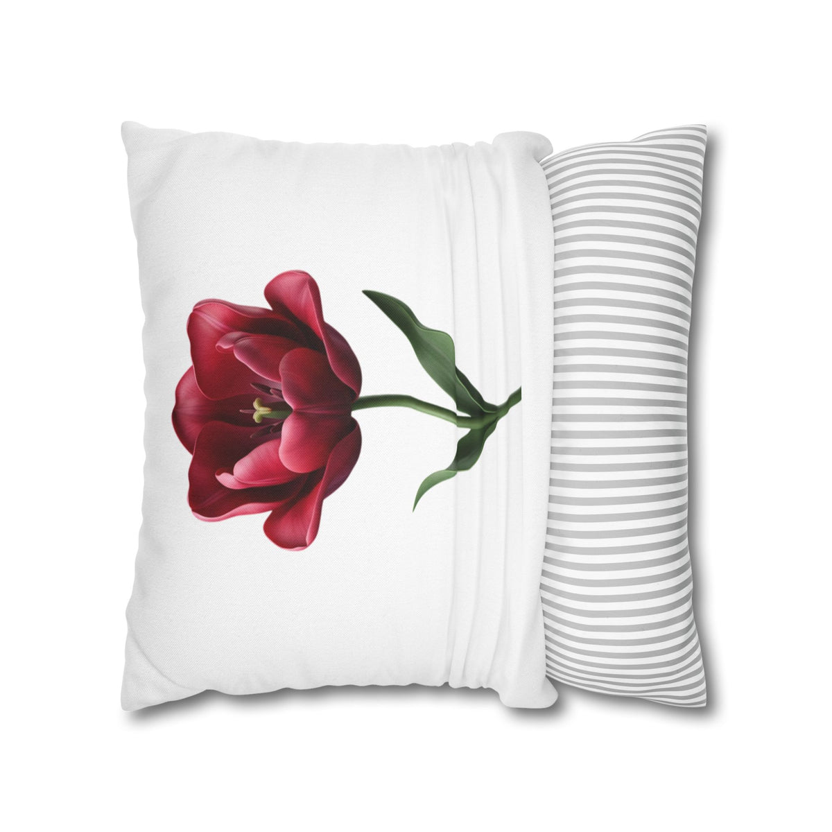 Red Tulip Floral Pillowcase — Botanical Square Throw Pillow Cover