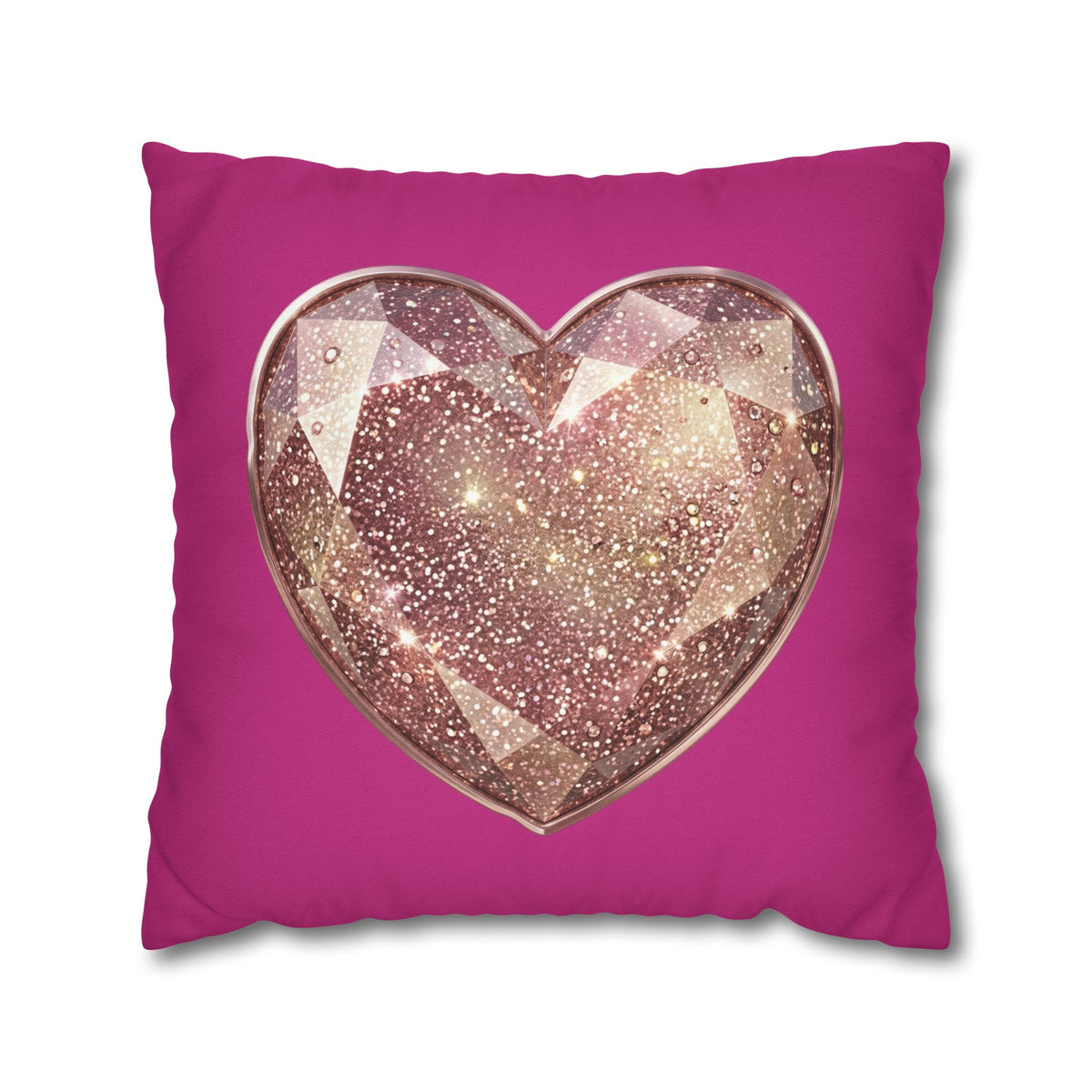 Sparkling Rose Gold Heart Throw Pillowcase- Magenta