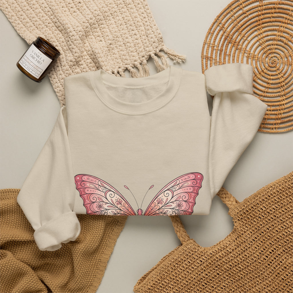 Pink Watercolor Butterfly Crewneck Sweatshirt