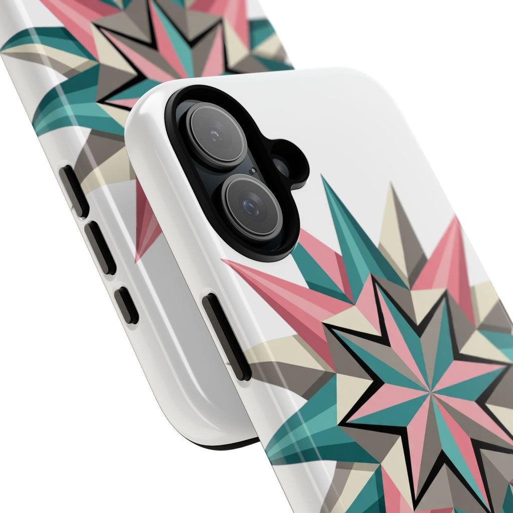Geometric Star Tough Phone Case – Pink Teal Compass Design