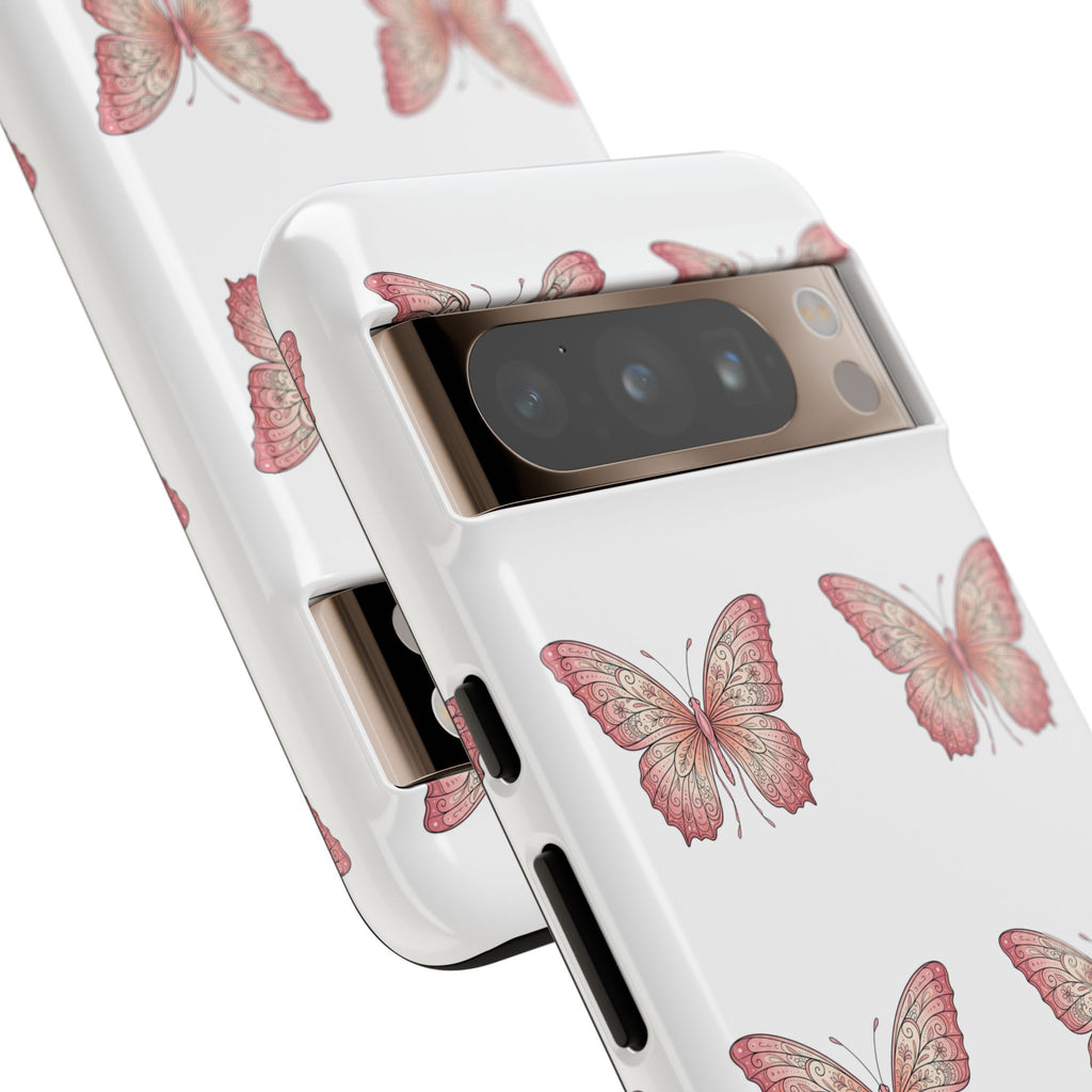 Pink Butterfly Tough Phone Case — Floral Pattern Protective Cover
