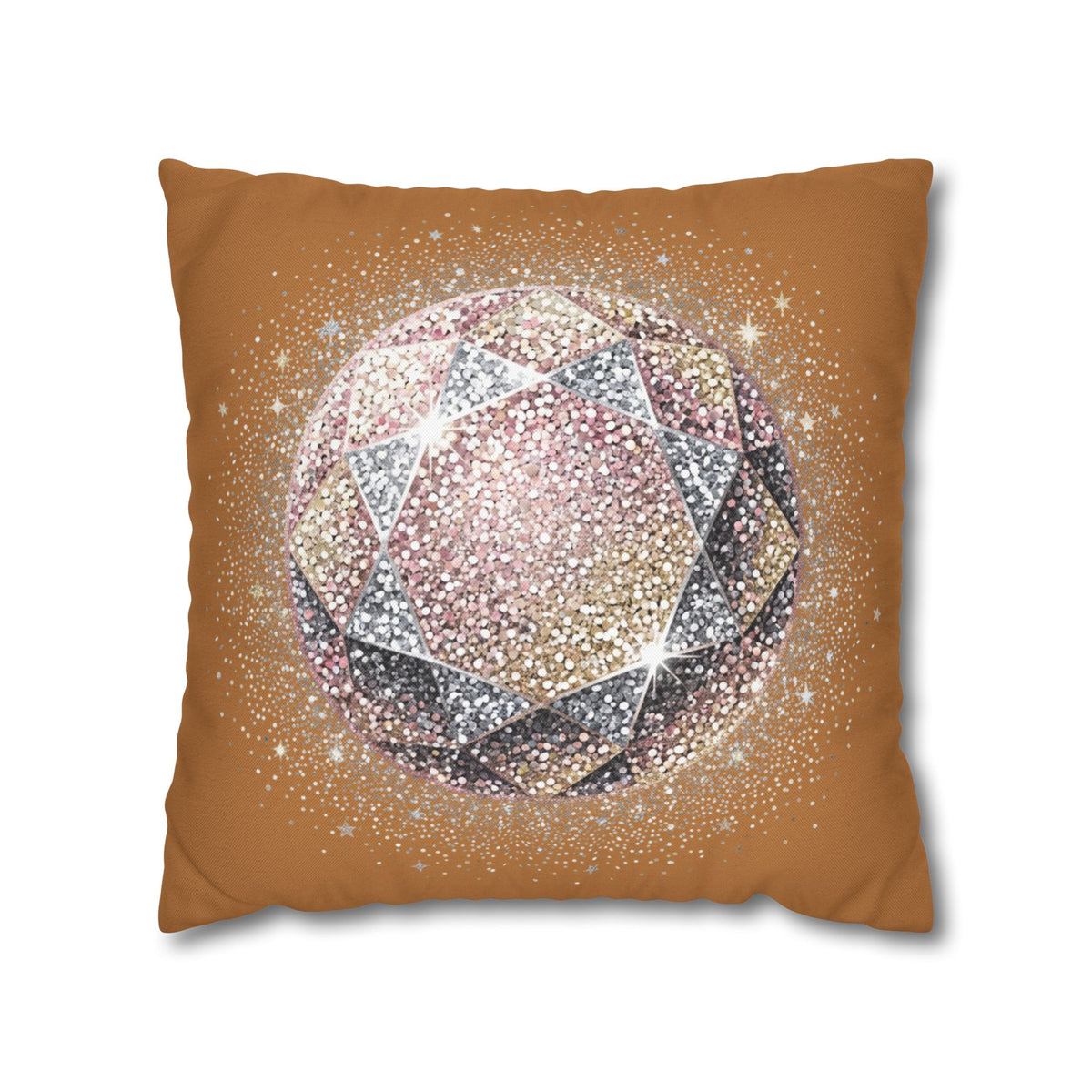 Glittery Light Brown Spun Polyester Square Pillowcase