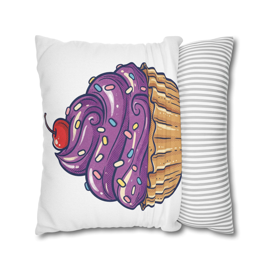 Cupcake Pillowcase — Cute Purple Frosting Decorative Throw Pillow Cover- White