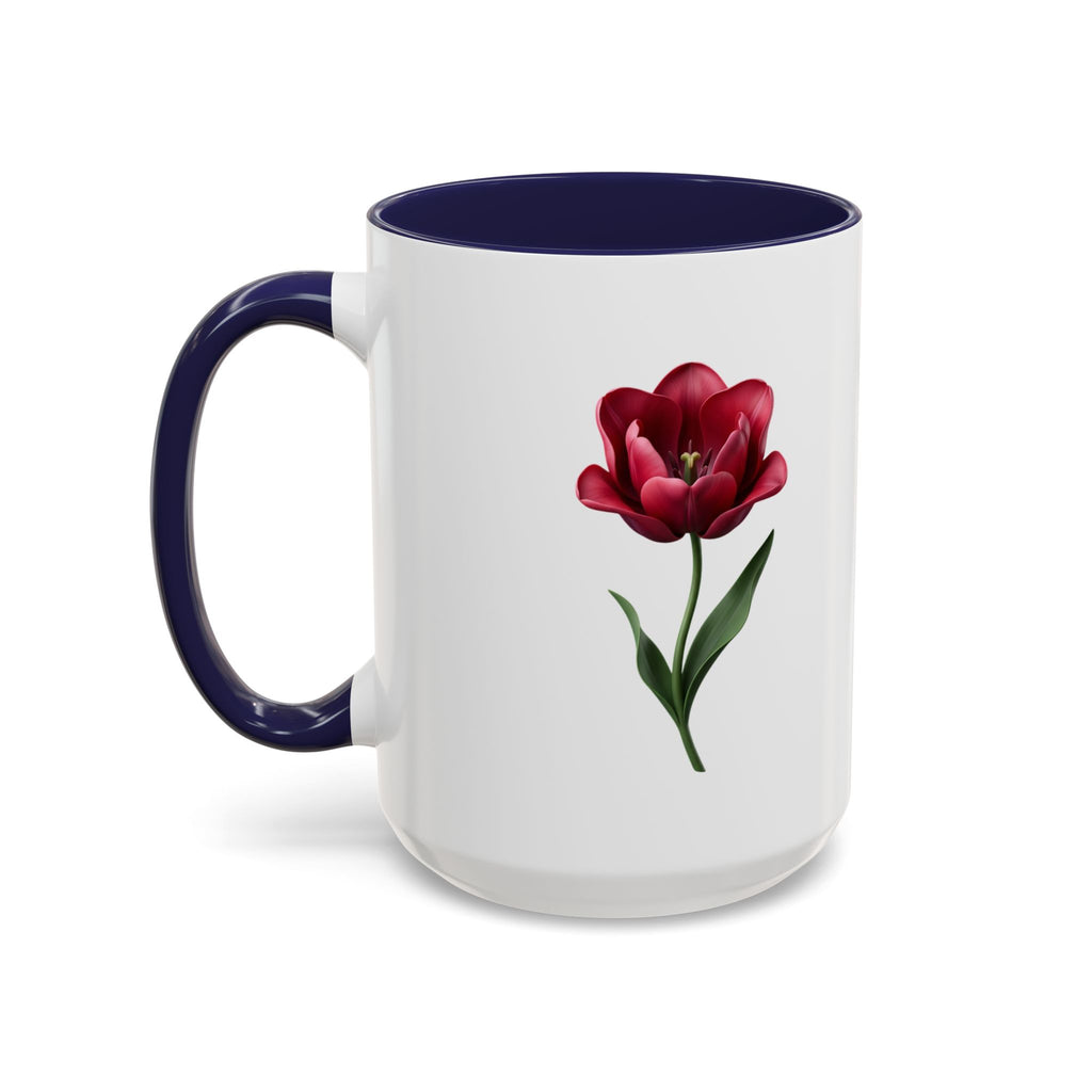 Red Tulip Accent Coffee Mug – Floral 11/15oz Ceramic Mug