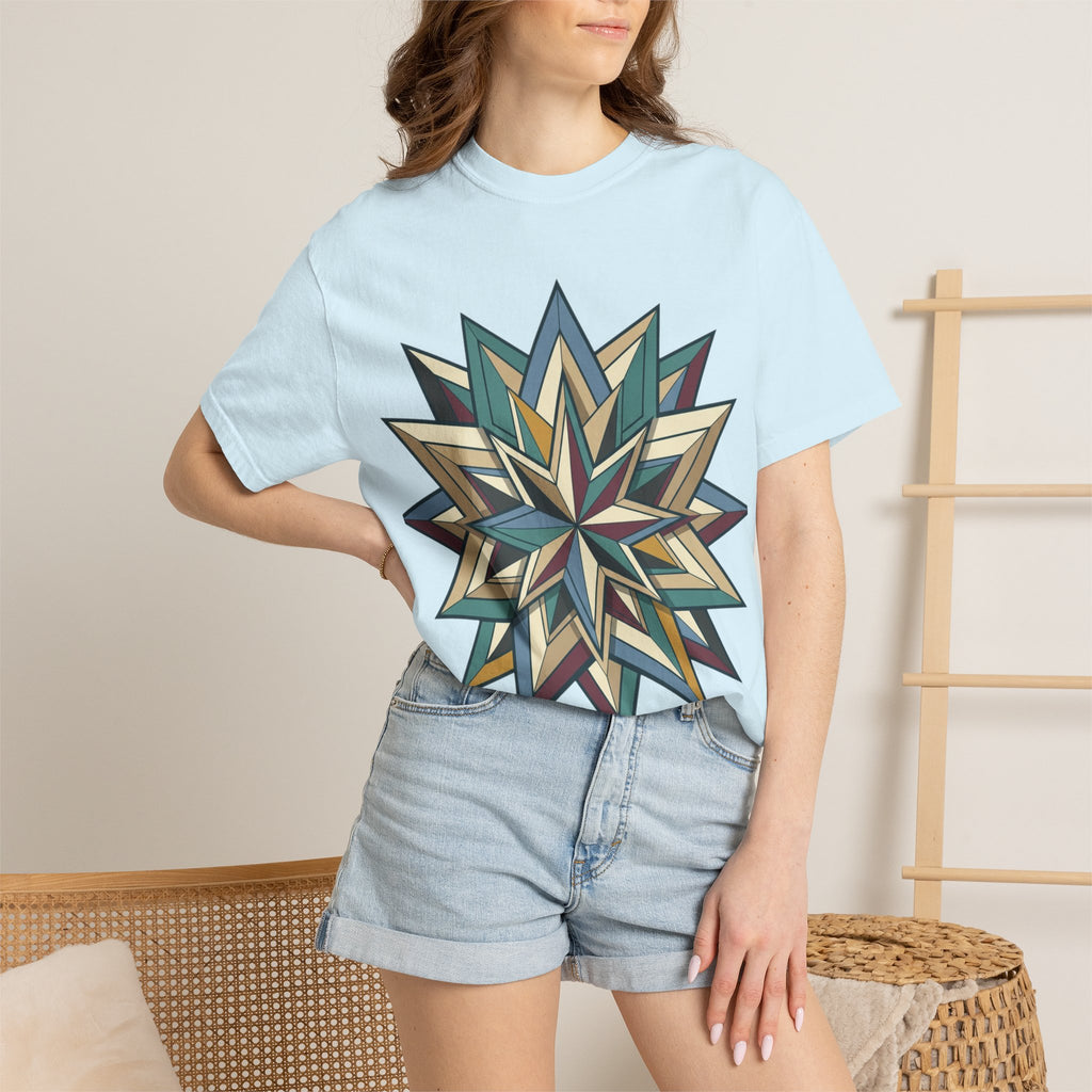 Geometric Starburst T-Shirt — Vintage Compass Rose Graphic Tee