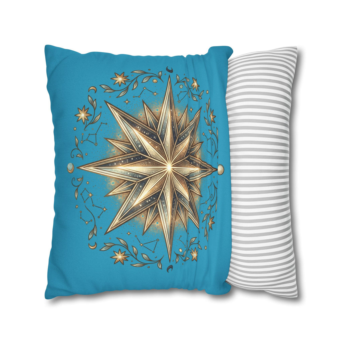 Star Print Turquoise Spun Polyester Square Pillowcase