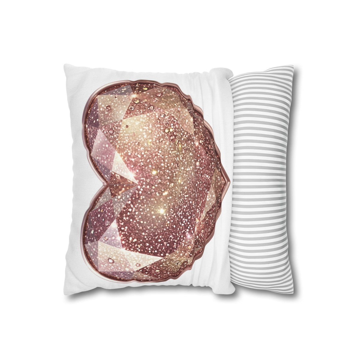 Glitter Rose Gold Gem Heart Pillowcase — Sparkling Decorative Cushion Cover- White