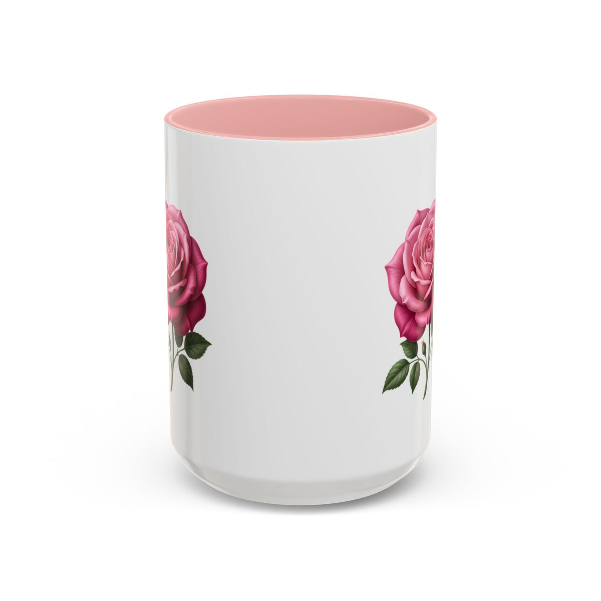 Pink Rose Accent Coffee Mug — Floral Tea & Coffee Cup (11/15 oz)