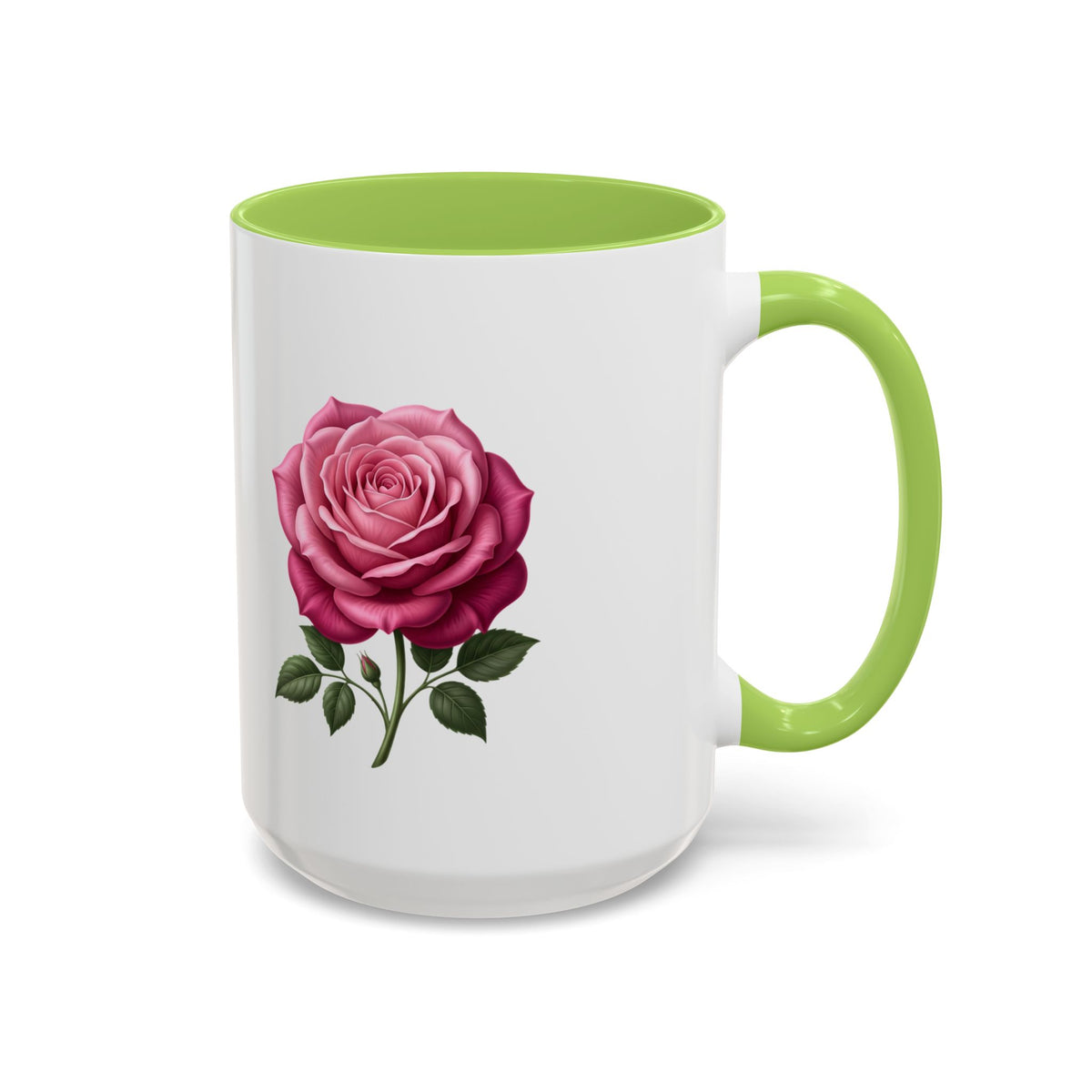 Pink Rose Accent Coffee Mug — Floral Tea & Coffee Cup (11/15 oz)