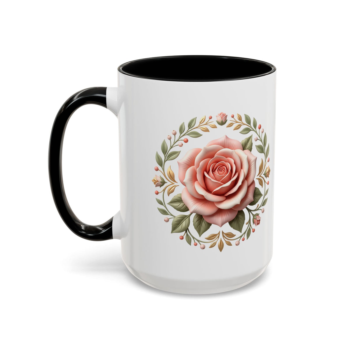 Rose Wreath Accent Coffee Mug — Floral 11/15oz Tea & Coffee Cup