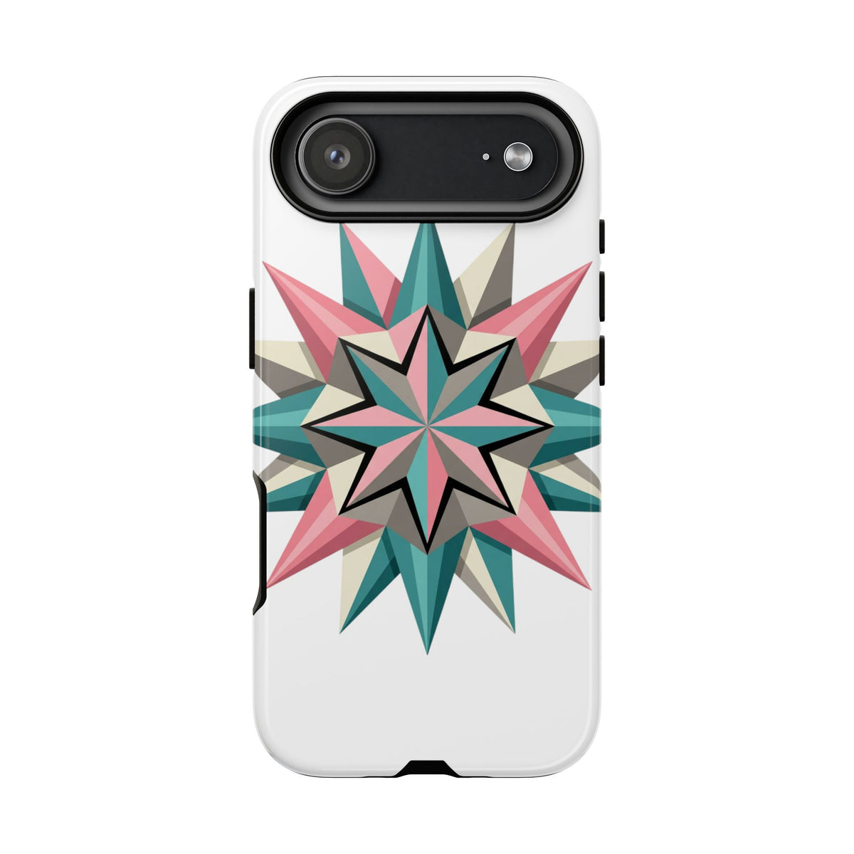 Geometric Star Tough Phone Case – Pink Teal Compass Design