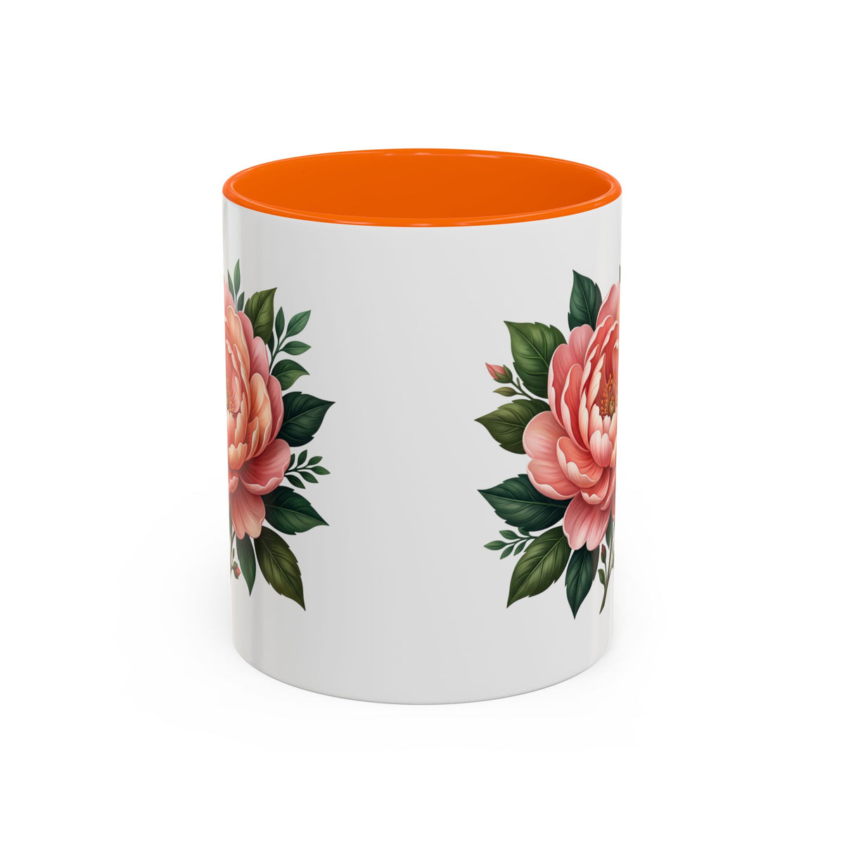Floral Peony Accent Coffee Mug — Pink Rose Bloom Ceramic Cup