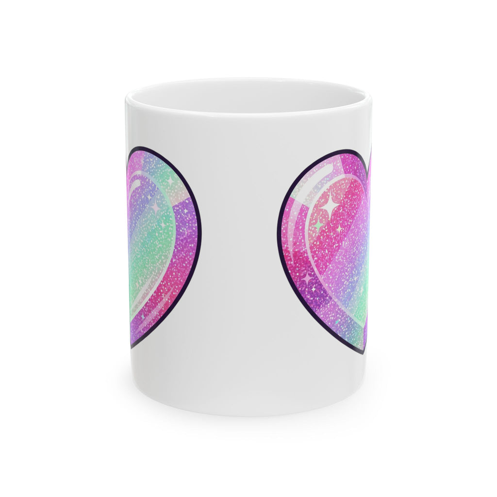 Pastel Glitter Heart Ceramic Mug — Rainbow Sparkle Coffee Cup (11oz, 15oz)
