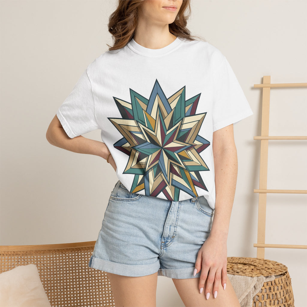 Geometric Starburst T-Shirt — Vintage Compass Rose Graphic Tee
