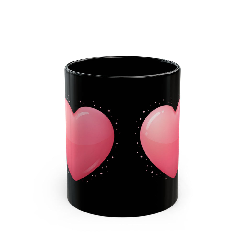 Pink Heart Black Mug — Romantic Valentine Coffee Cup (11oz, 15oz)