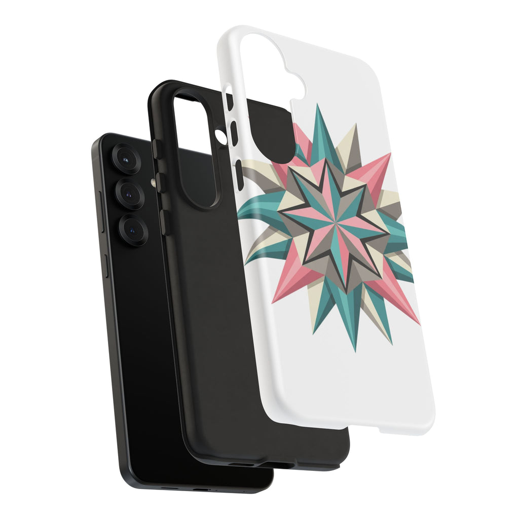 Geometric Star Tough Phone Case – Pink Teal Compass Design