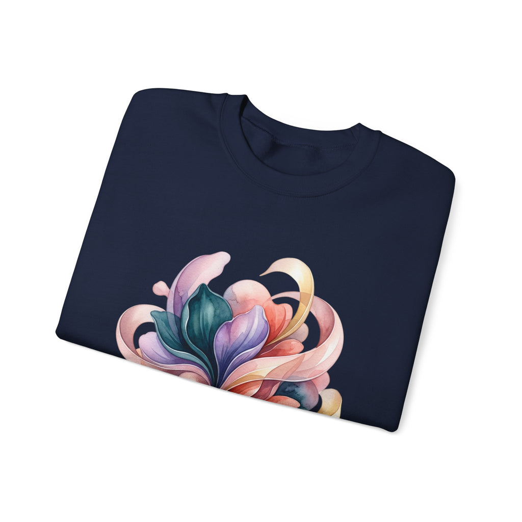 Abstract Floral Crewneck Sweatshirt — Pastel Swirl Art Pullover