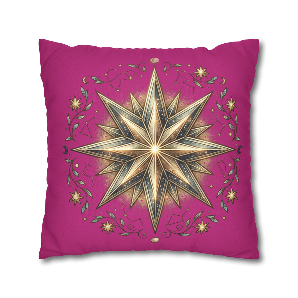 Star Print Magenta Spun Polyester Square Pillowcase