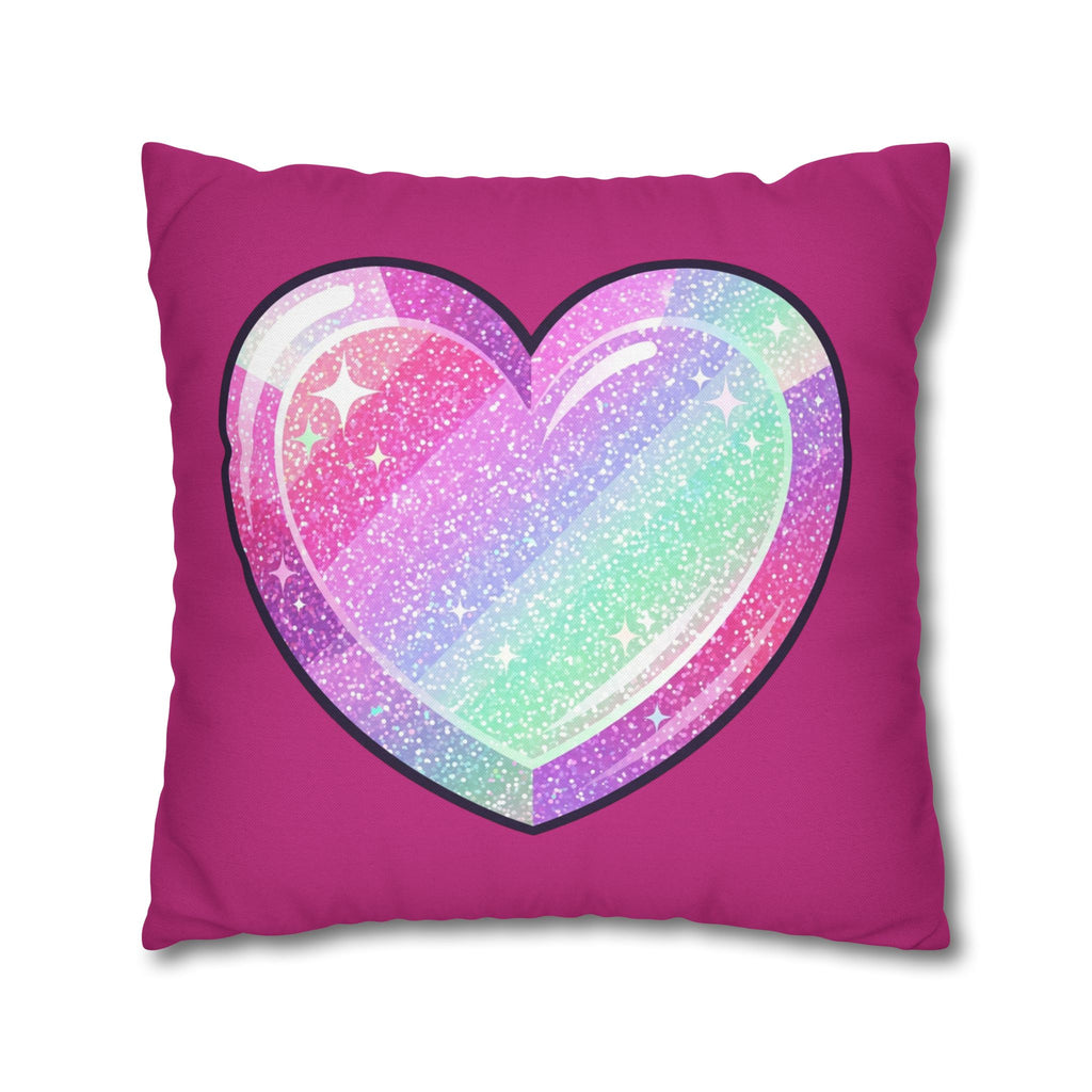 Pastel Glitter Heart Pillowcase Spun Polyester Square Pillowcase- Magenta
