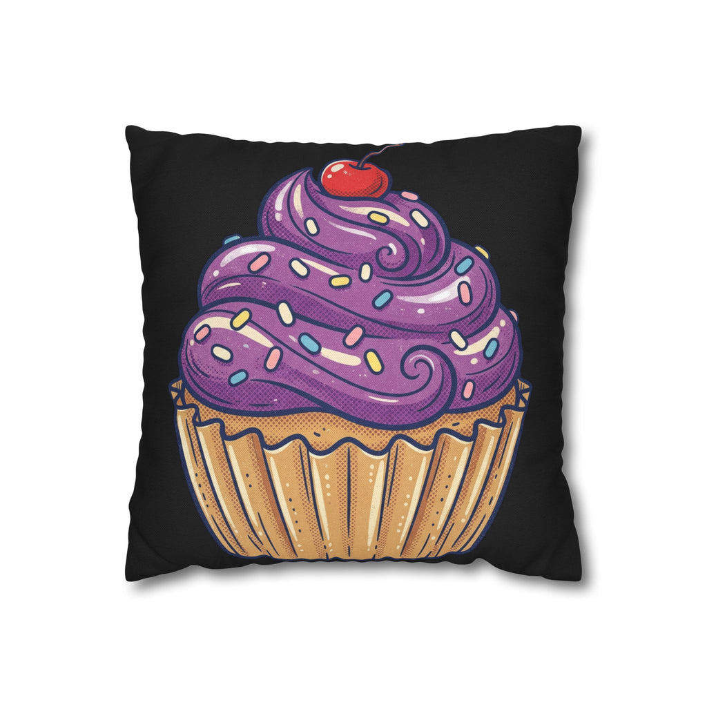Cupcake Art Pillowcase — Purple Frosting Decorative Throw Pillowcase- Black