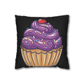 Cupcake Art Pillowcase — Purple Frosting Decorative Throw Pillowcase- Black