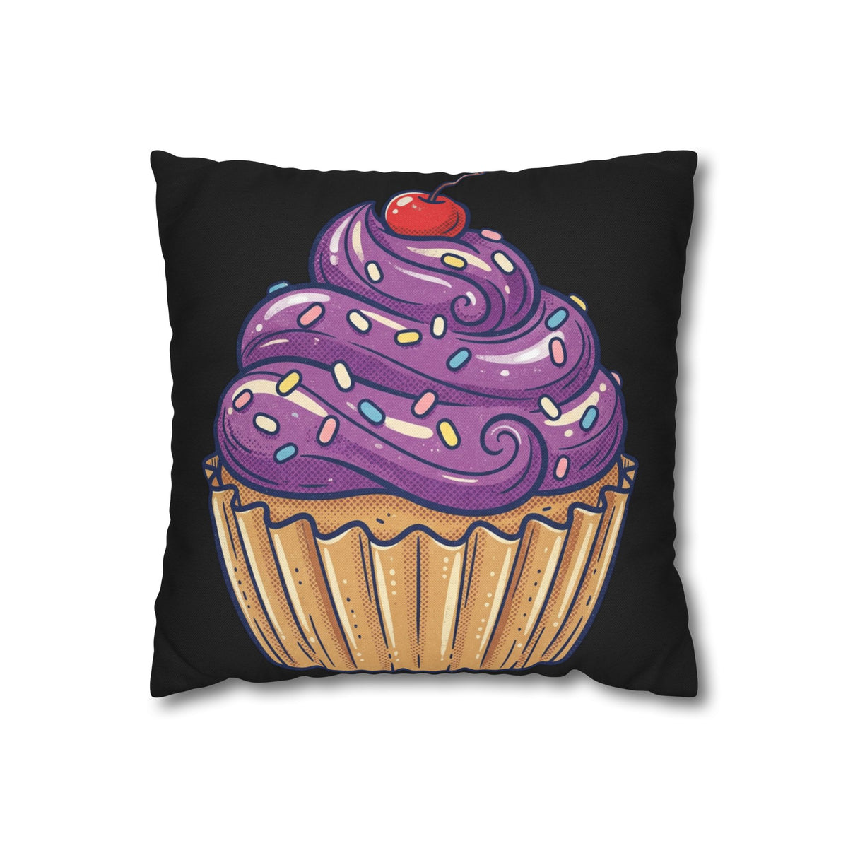 Cupcake Art Pillowcase — Purple Frosting Decorative Throw Pillowcase- Black