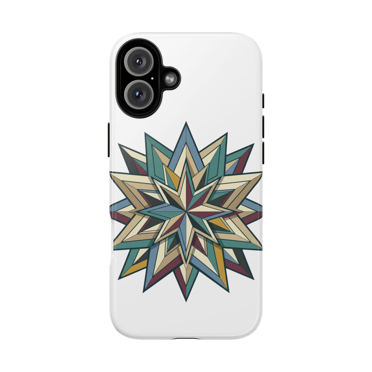 Geometric Star Phone Case — Teal & Earthtone Mandala Design