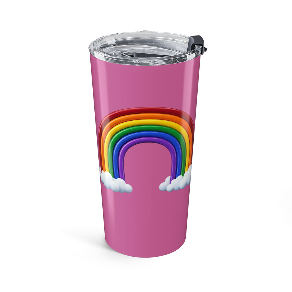 Pink Rainbow Tumbler 20oz — Insulated Travel Cup with Clouds