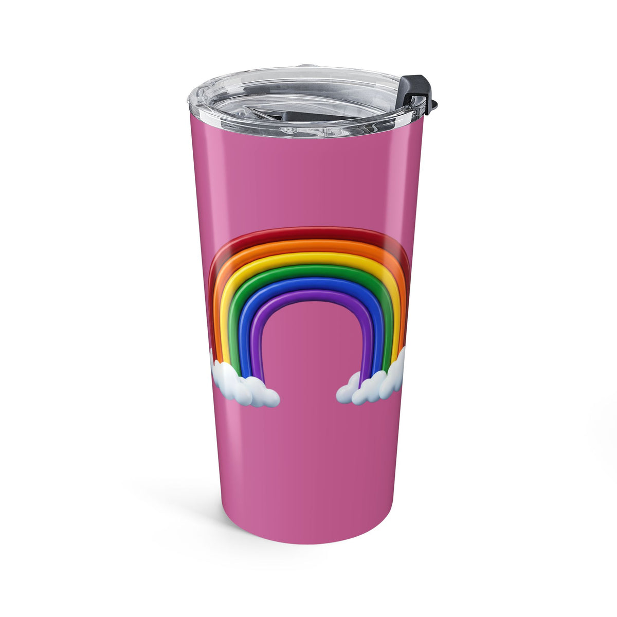 Pink Rainbow Tumbler 20oz — Insulated Travel Cup with Clouds