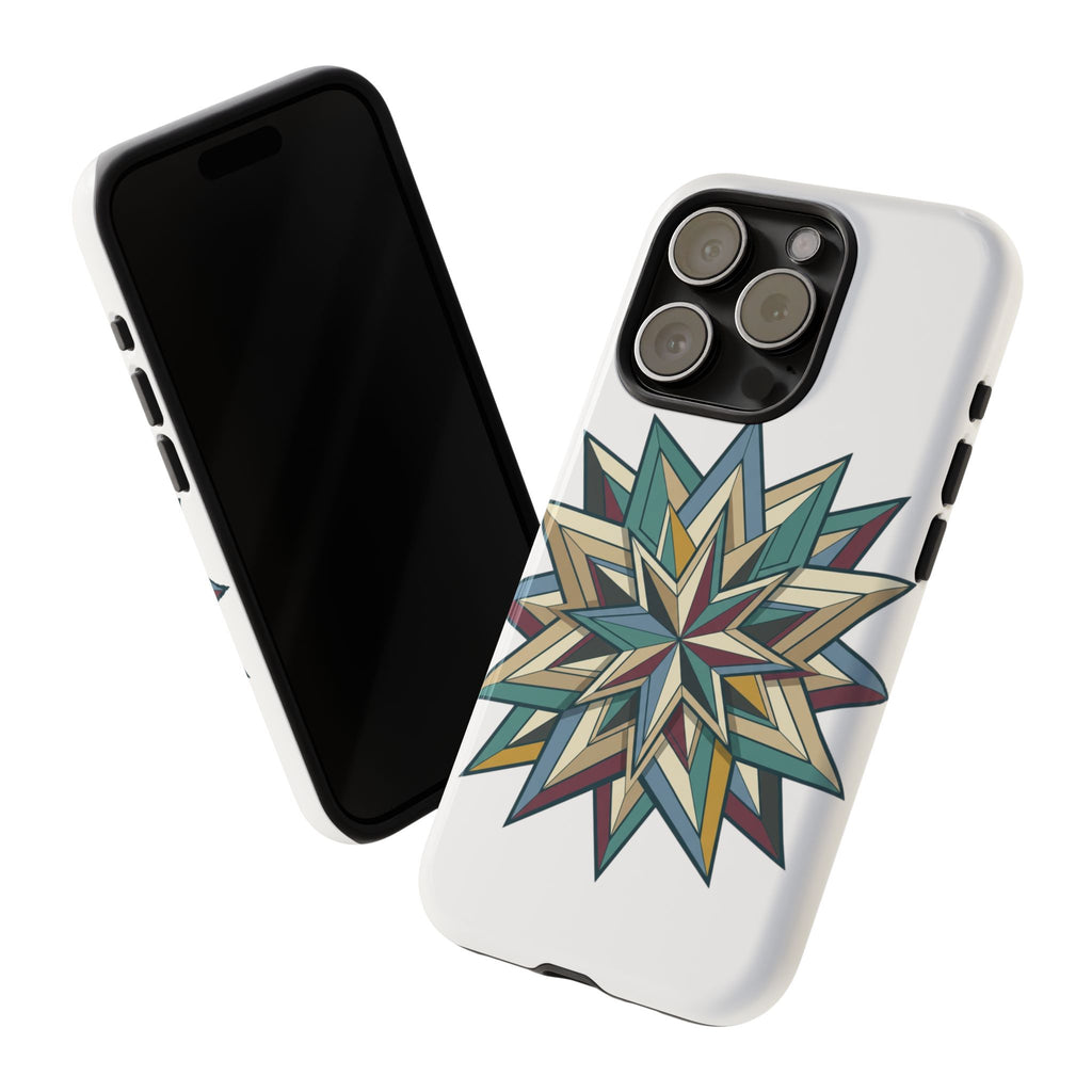 Geometric Star Phone Case — Teal & Earthtone Mandala Design