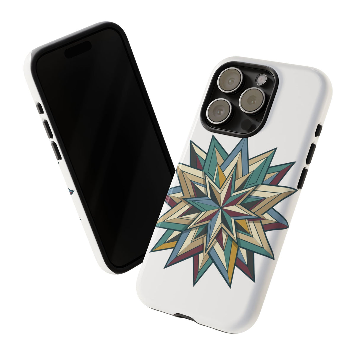 Geometric Star Phone Case — Teal & Earthtone Mandala Design