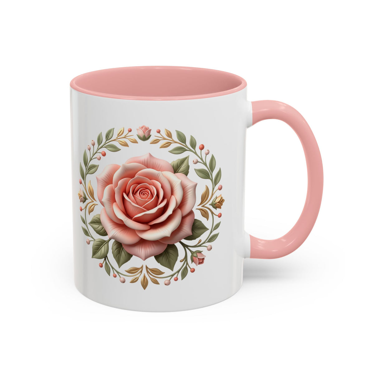 Rose Wreath Accent Coffee Mug — Floral 11/15oz Tea & Coffee Cup
