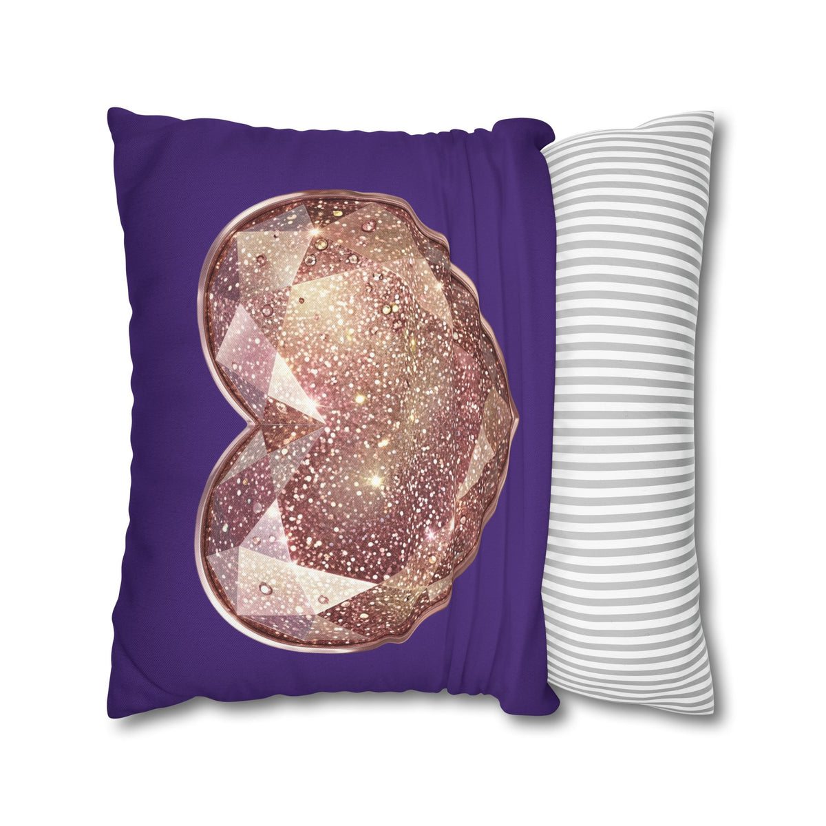 Sparkling Rose Gold Heart Pillowcase — Decorative Square Throw Pillow Cover- Dark Purple
