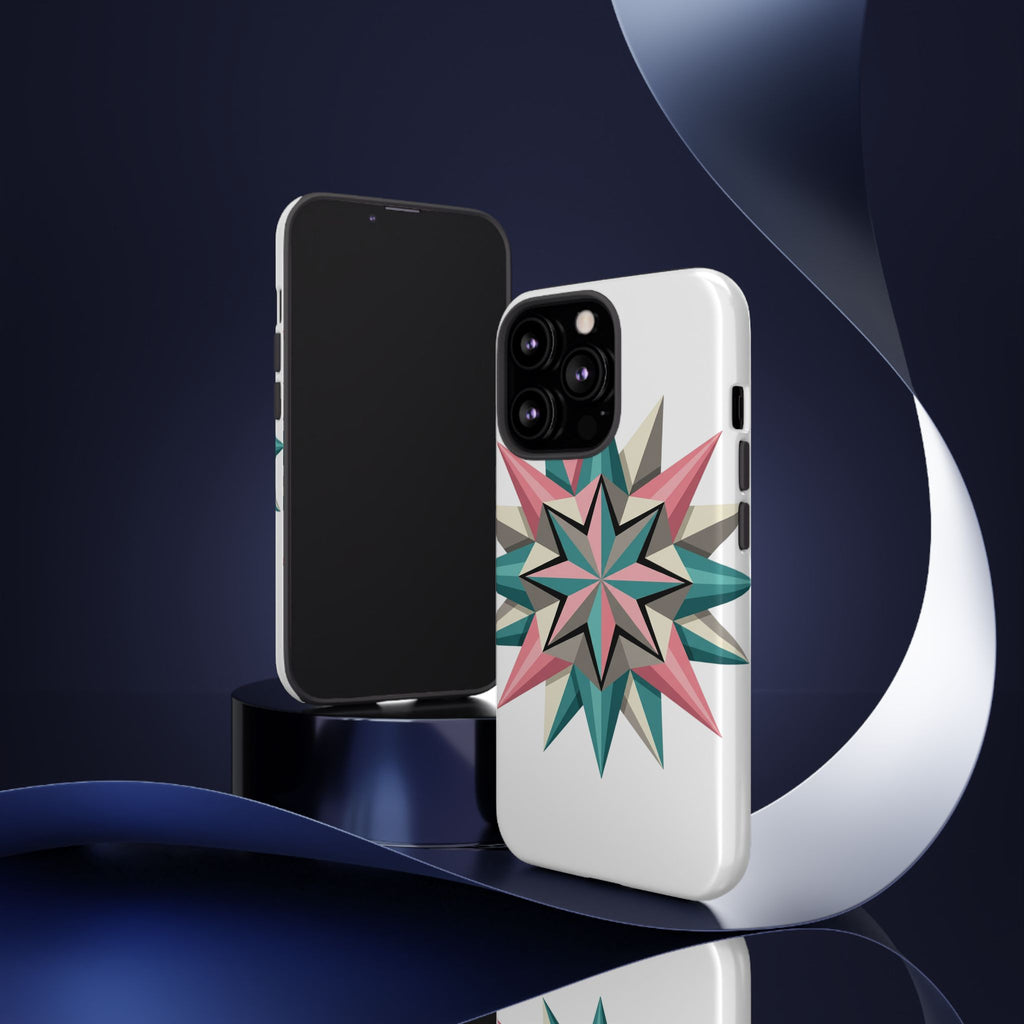 Geometric Star Tough Phone Case – Pink Teal Compass Design