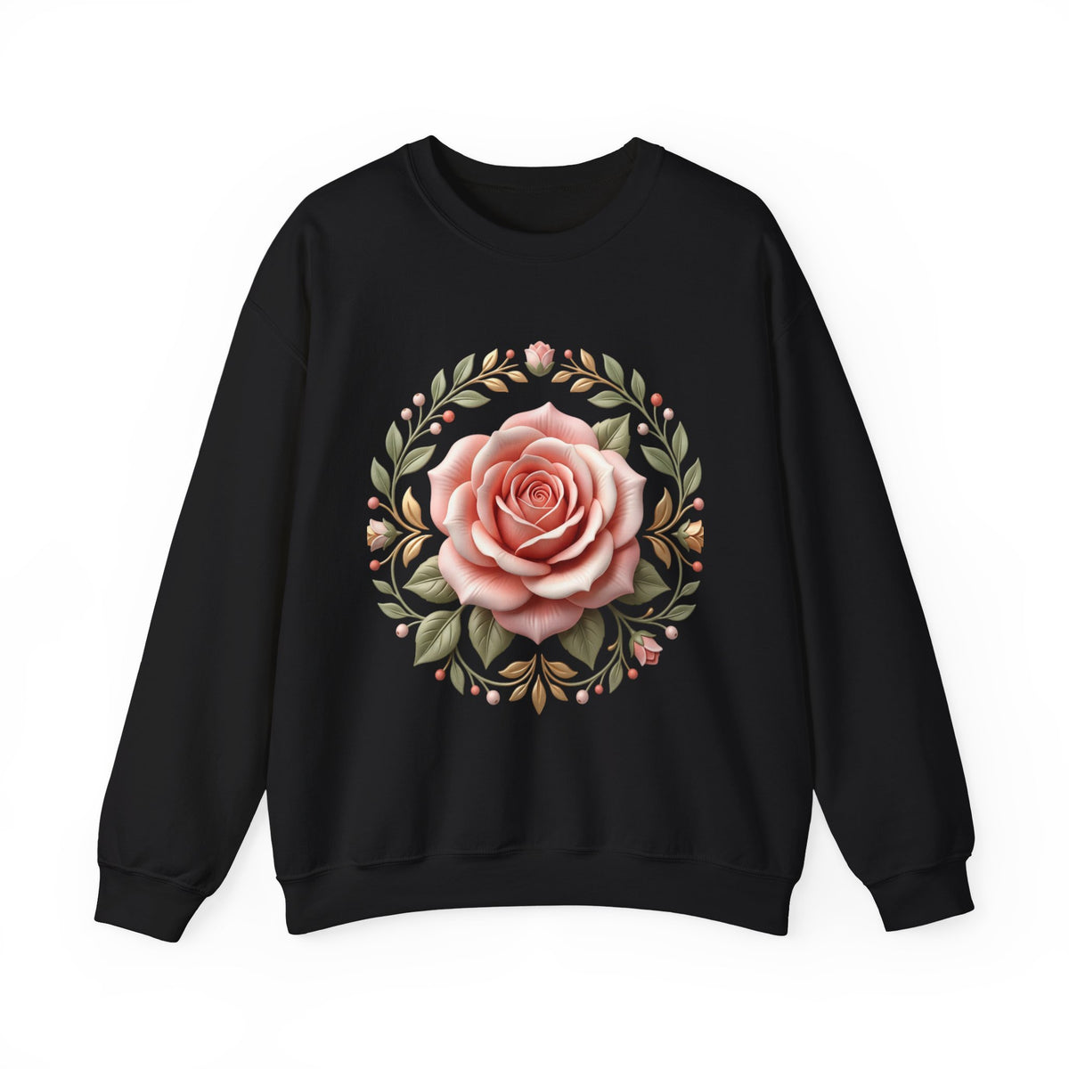 Rose Wreath Crewneck Sweatshirt — Vintage Floral Rose Pullover