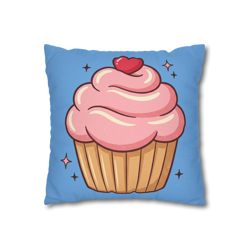 Pink Cupcake Spun Polyester Square Pillowcase- Light Blue