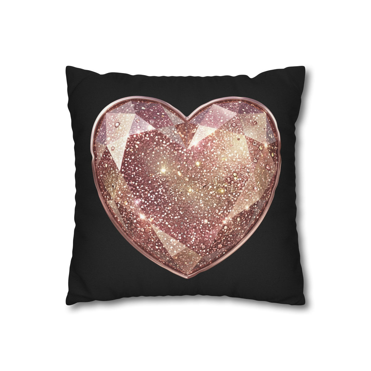 Glitter Rose Gold Crystal Heart Pillowcase- Black
