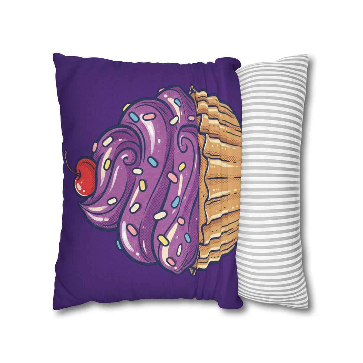 Purple Cupcake Decorative Pillowcase — Cute Dessert Throw Pillow Cover- Dark Purple