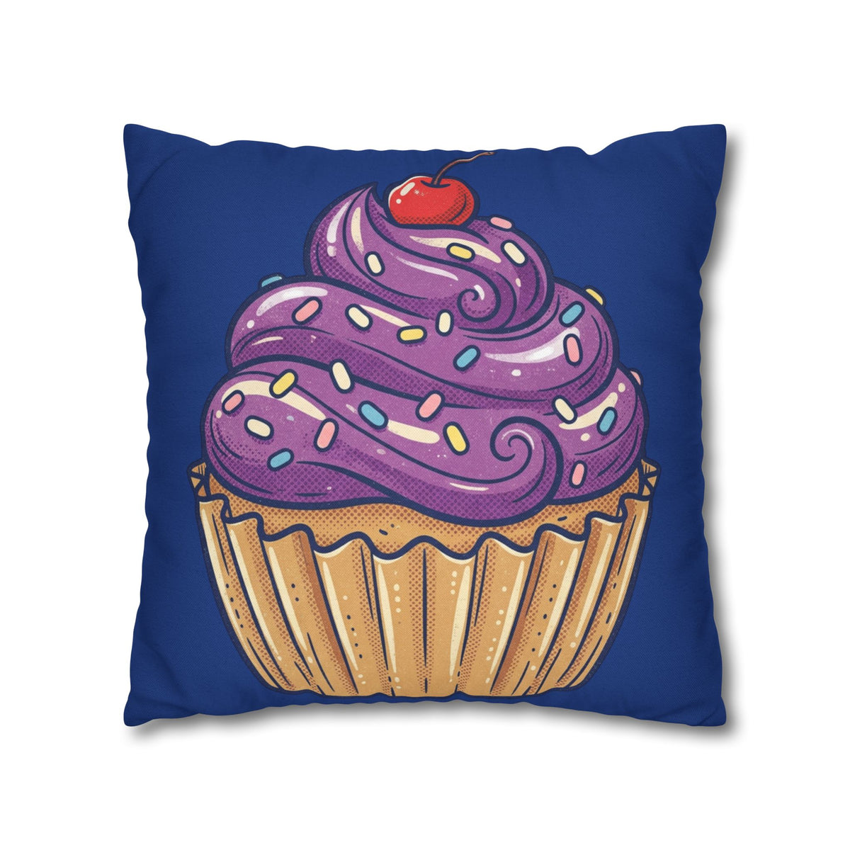 Cupcake Decor Pillowcase — Purple Frosting Dessert Throw Pillow Cover- Navy