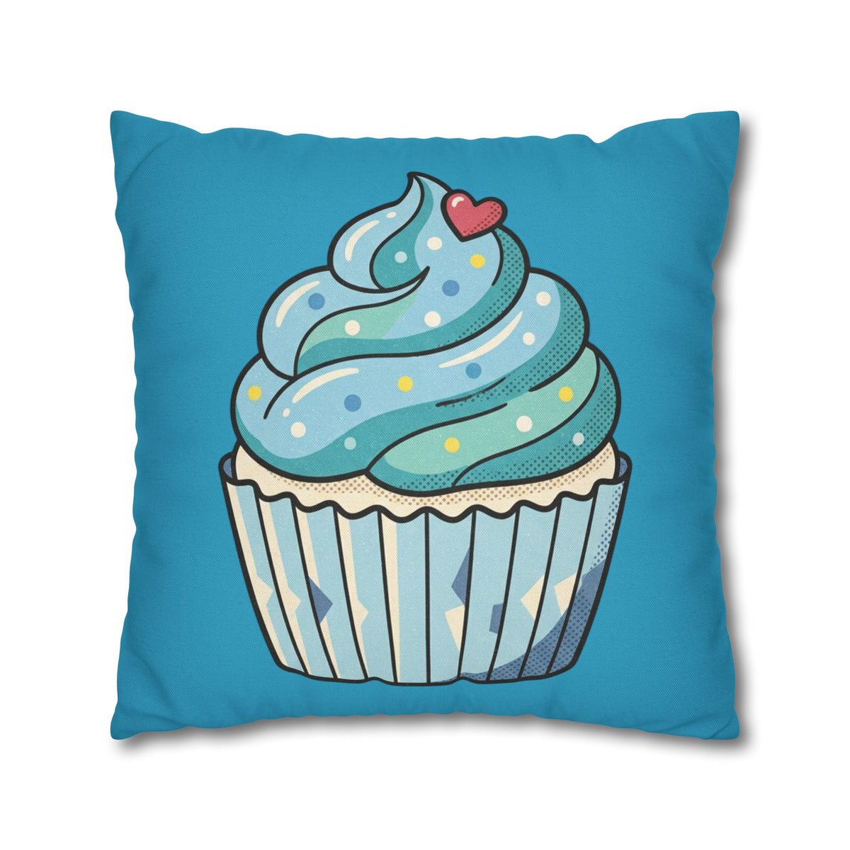 Cupcake Throw Pillow — Cute Blue Dessert Decorative Cushion for Kids & Bakery Lovers- Turquoise