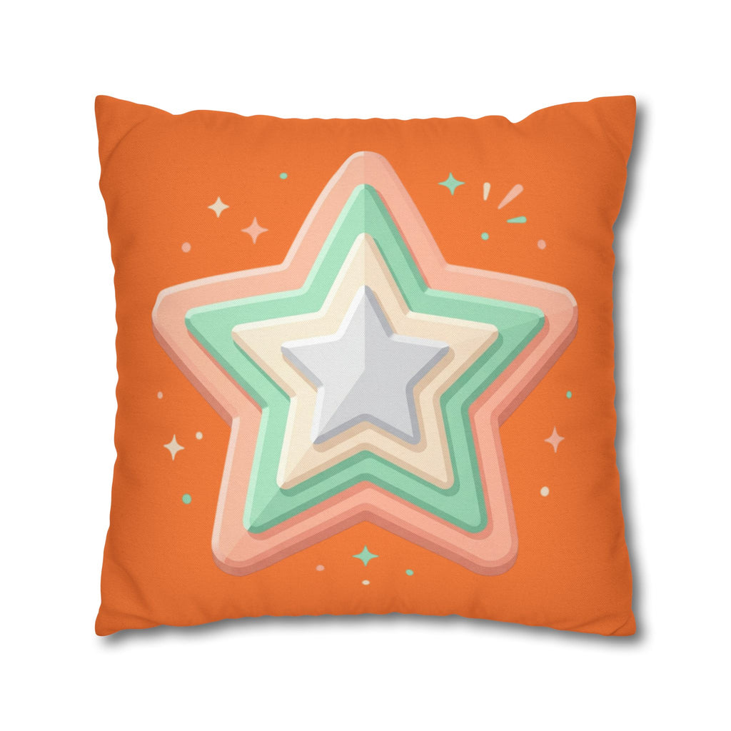 Star Shape Orange Spun Polyester Square Pillowcase